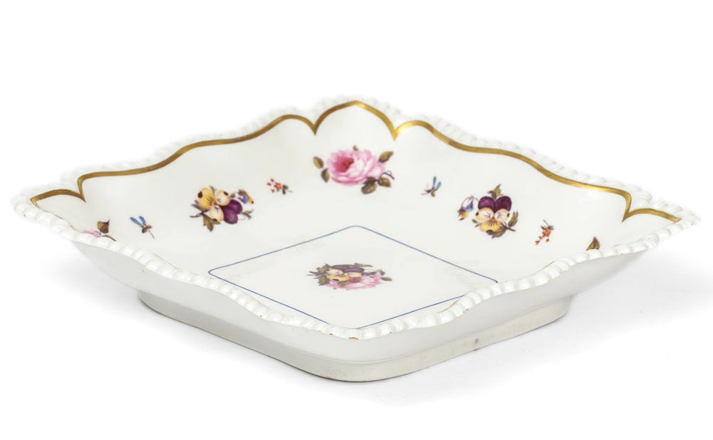 Worcester Flight Barr & Barr Hand Painted Flowers Square Form Dish - Antique (Code 7669)