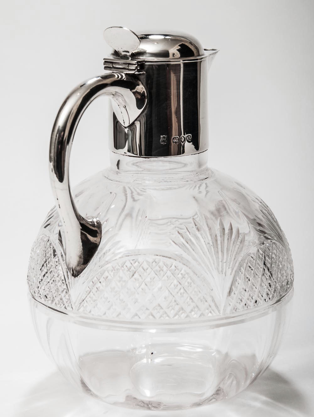 A Victorian Antique Cut Glass Claret Jug With Hallmarked London 1891 Silver Mount (Code 8006) - Blue Cherry Antiques - 3