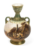 Royal Worcester Hand Painted Thatched Cottage Vase | Edwardian | Dated 1908 | Code 8035