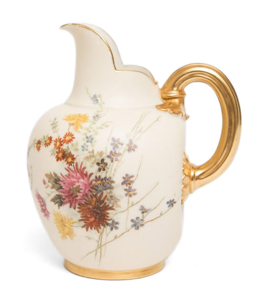 An Antique Royal Worcester Flatback Jug - Flowers on Ivory Ground (Code 8145)