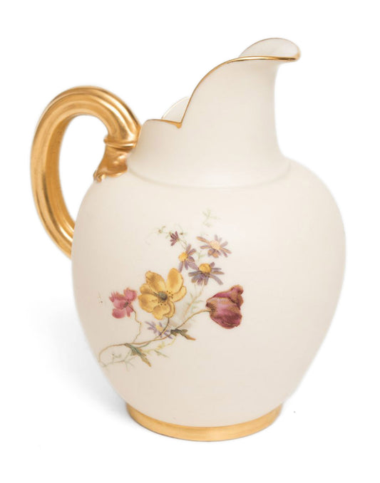 An Antique Royal Worcester Flatback Jug - Flowers on Ivory Ground (Code 8145)