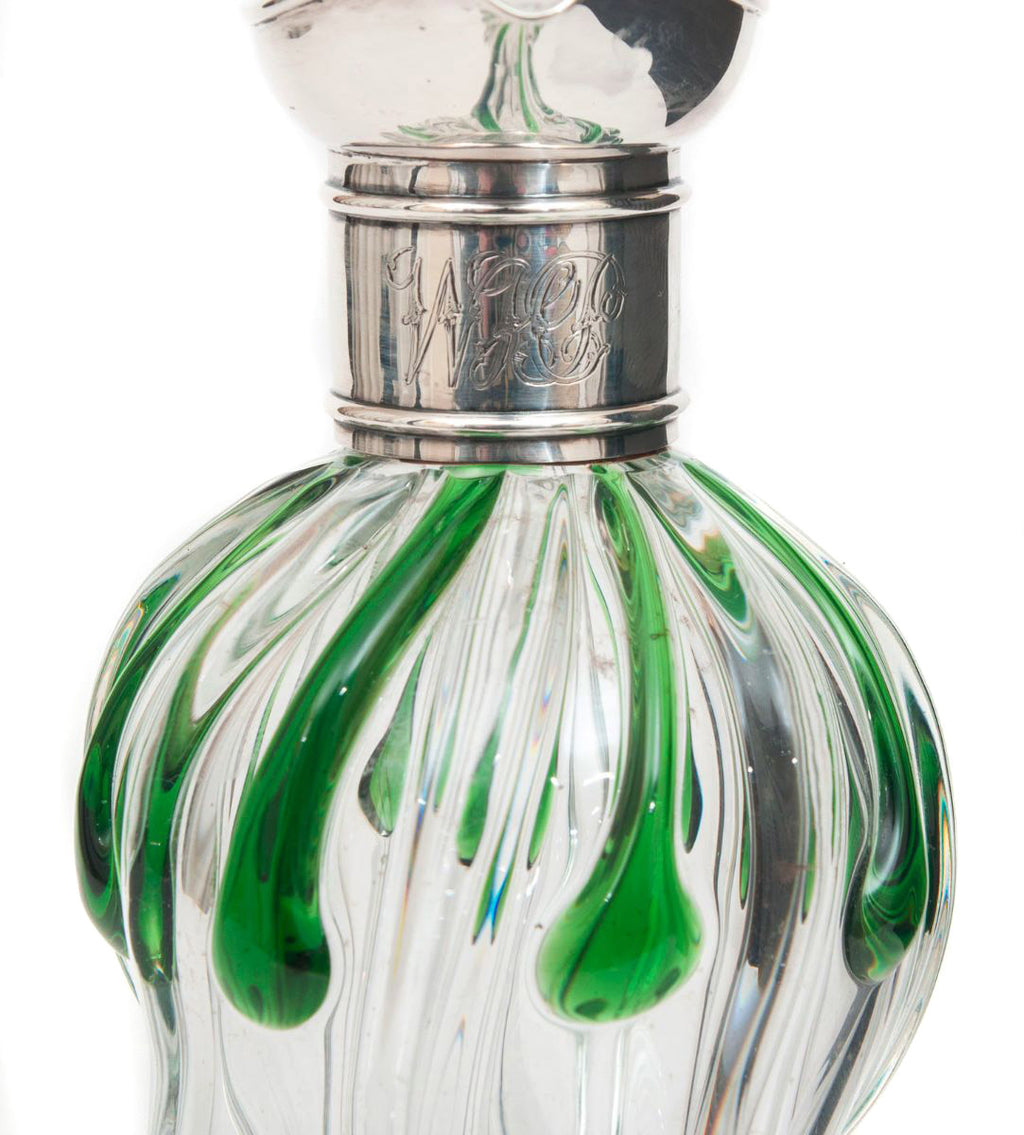Antique Stuart Crystal Art Nouveau Silver & Green Glass Cairngorm Drop Decanter (Code 8265)