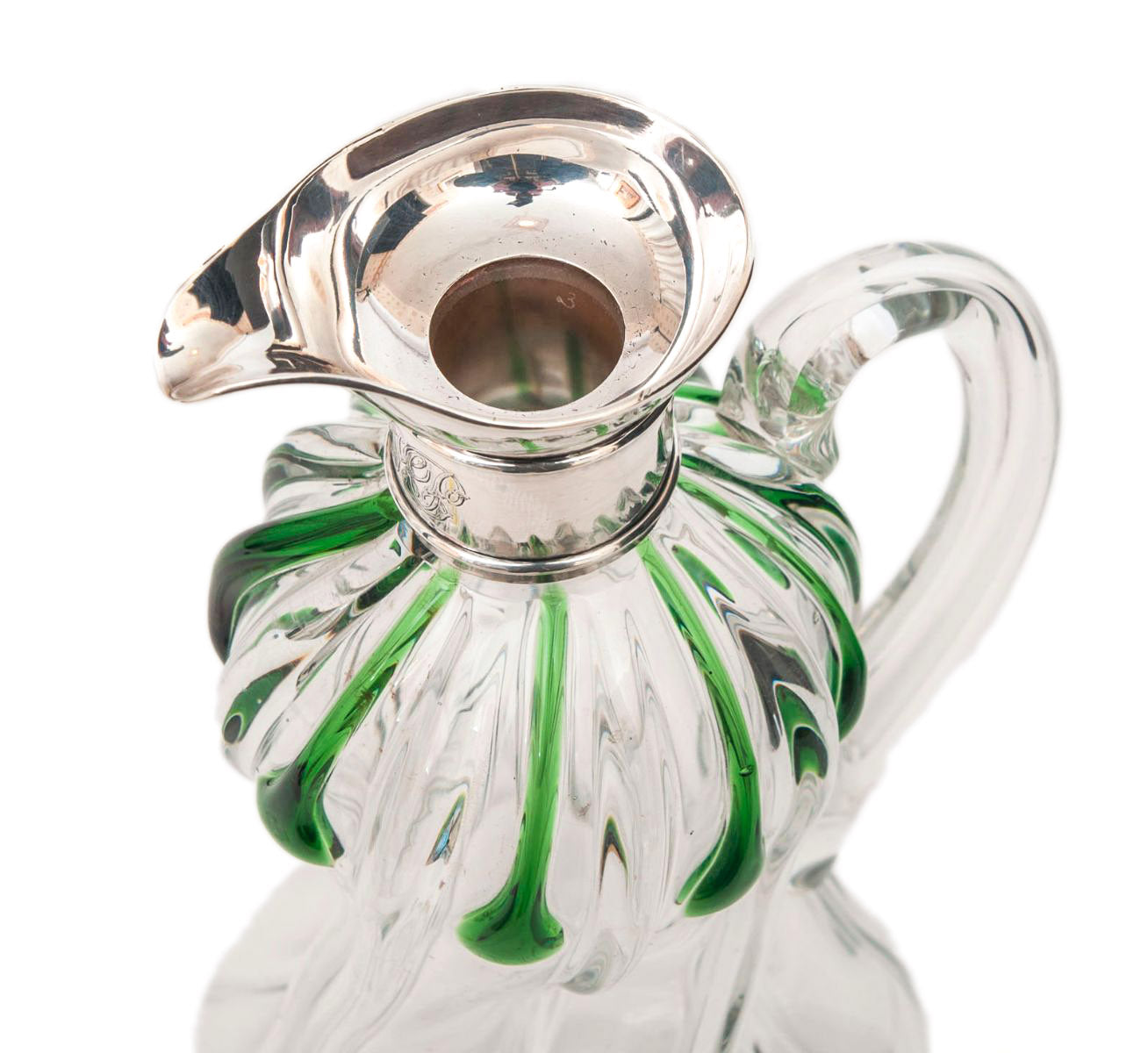 Antique Stuart Crystal Art Nouveau Silver & Green Glass Cairngorm Drop Decanter (Code 8265)