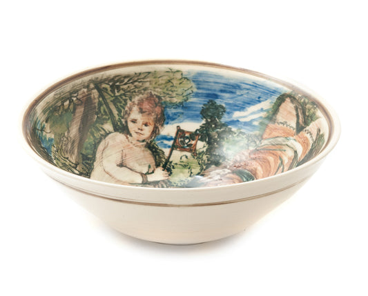 A Bohuslav Barlow Hand Painted Art Pottery Bowl - Polychrome Scene (Code 8500)