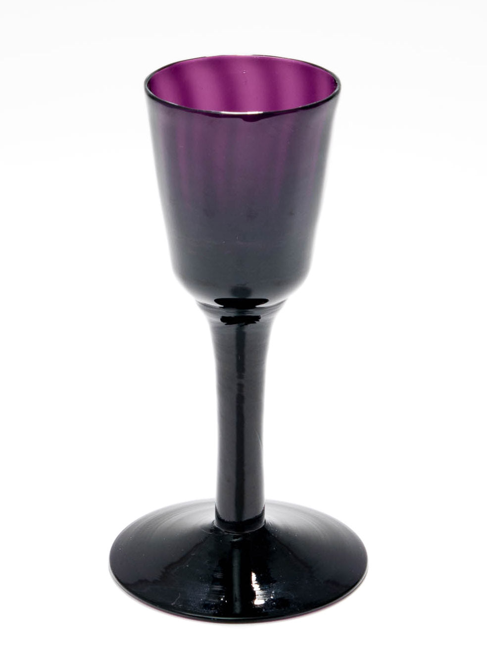 Rare Georgian Amethyst Wine Glass with Optic Rib & Plain Stem c1760 (Code 8946)