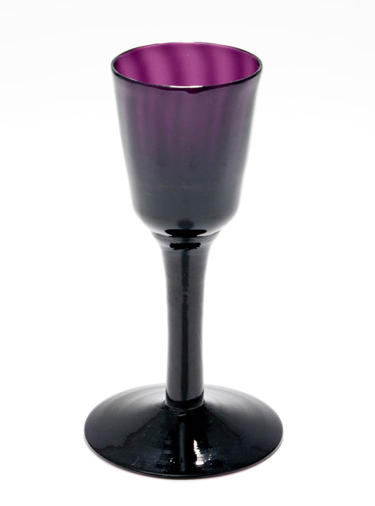Rare Georgian Amethyst Wine Glass with Optic Rib & Plain Stem c1760 (Code 8946)