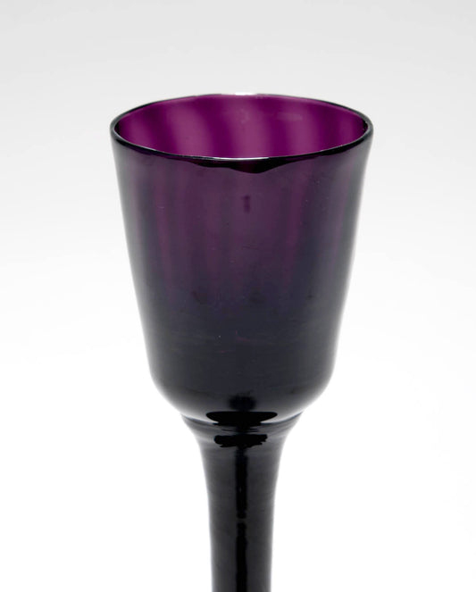 Rare Georgian Amethyst Wine Glass with Optic Rib & Plain Stem c1760 (Code 8946)