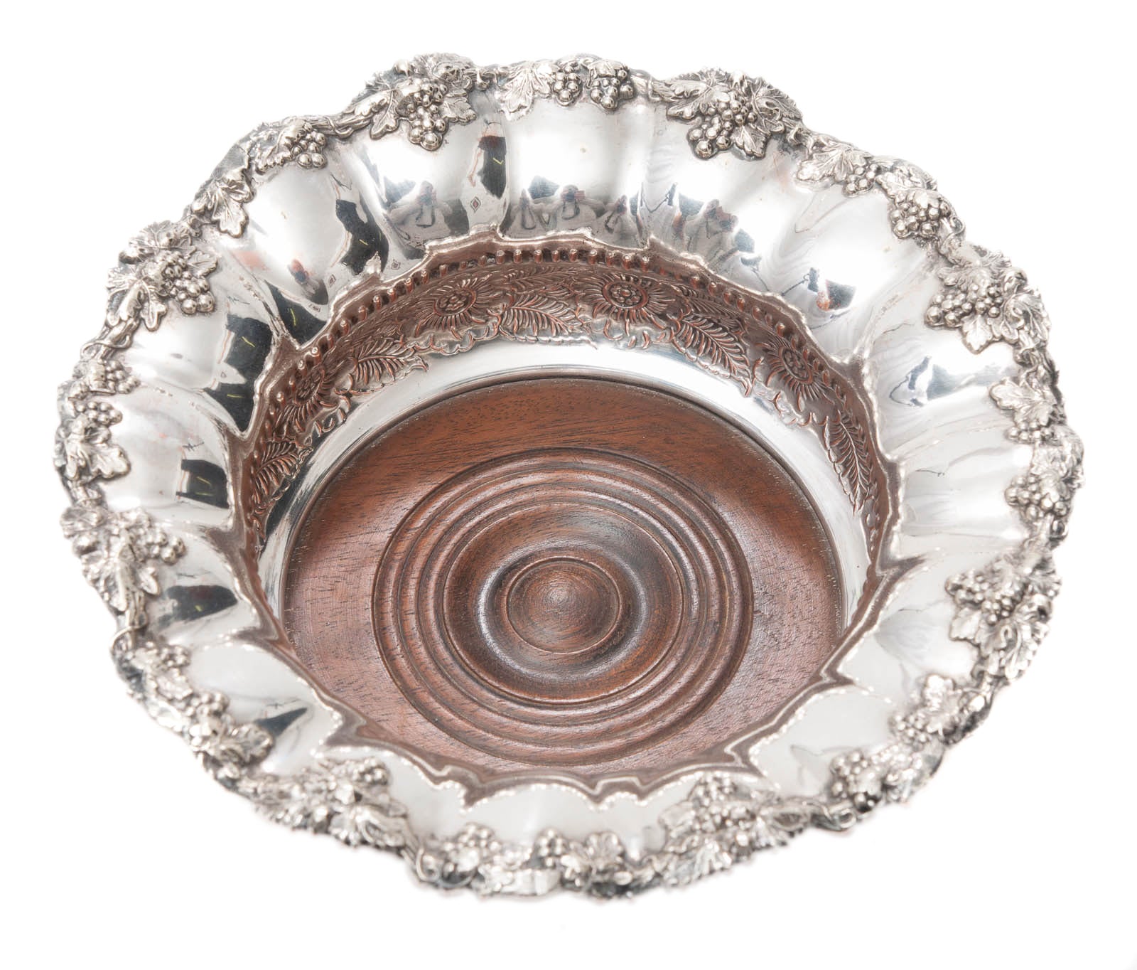 Pair Antique Silver Plated & Hard Wood Bottle/Decanter Coasters in Magnum Size (Code 9046)