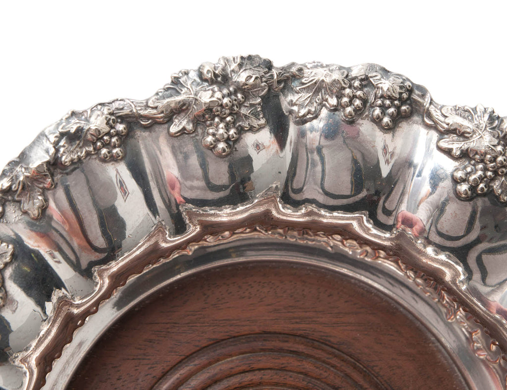 Pair Antique Silver Plated & Hard Wood Bottle/Decanter Coasters in Magnum Size
