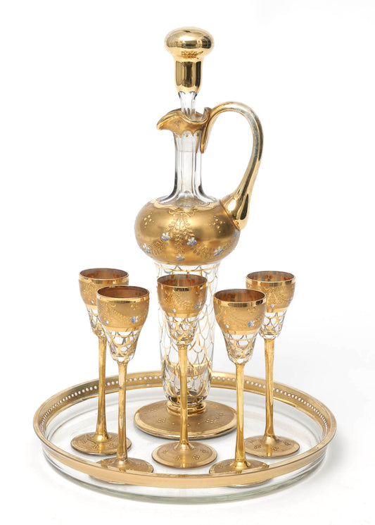 A Grand Antique Bohemian Liqueur Glass Set with Decanter, Glasses & Tray c1900 (Code 9129)