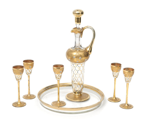 A Grand Antique Bohemian Liqueur Glass Set with Decanter, Glasses & Tray c1900 (Code 9129)