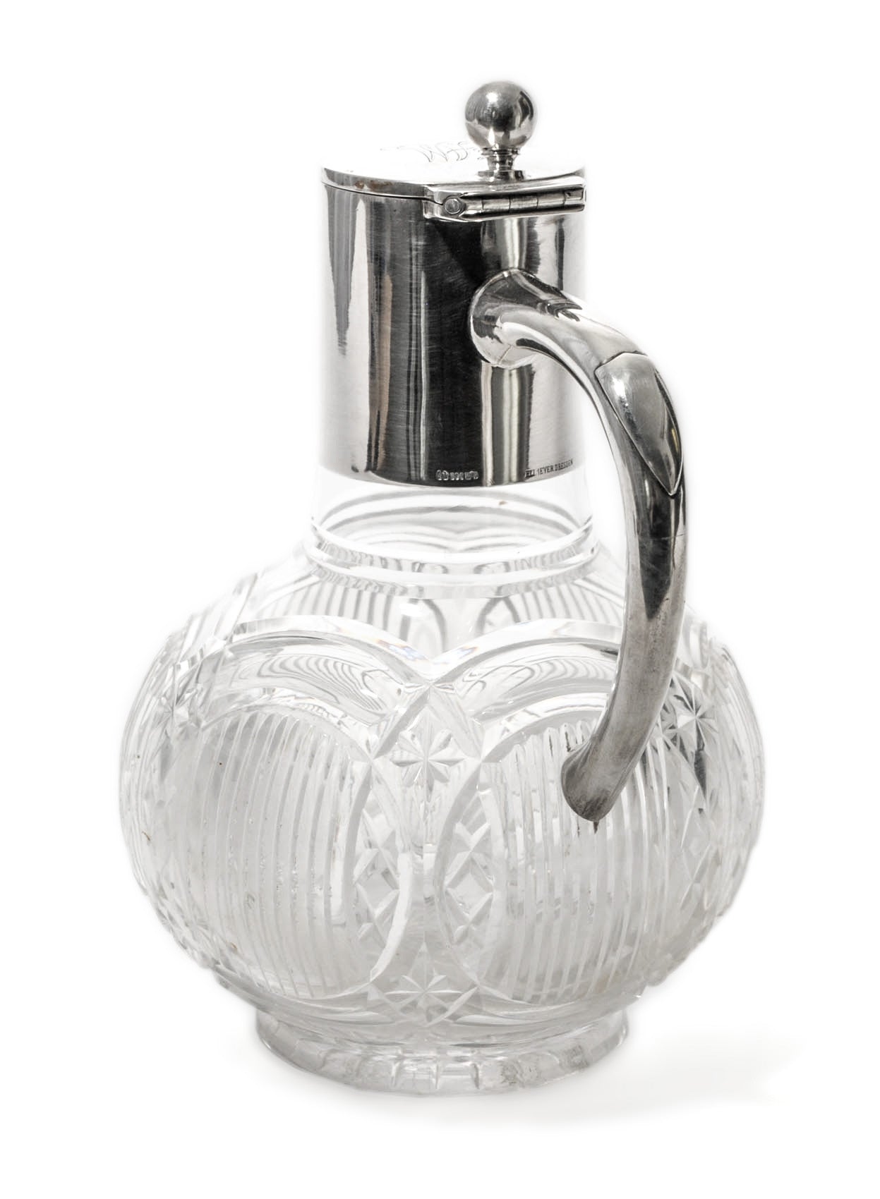Antique German Elimeyer Dresden 800 Silver & Cut Glass Schnapps Decanter c1900 (Code 9813)