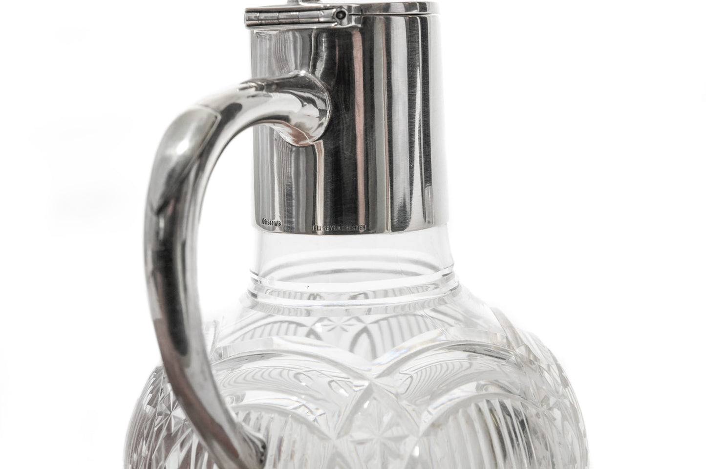 Antique German Elimeyer Dresden 800 Silver & Cut Glass Schnapps Decanter c1900 (Code 9813)