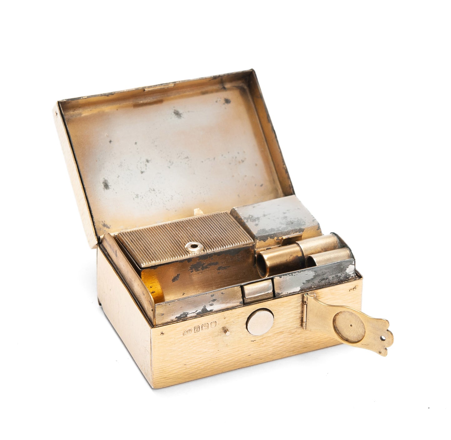 Antique Edwardian Sterling Silver Gilt Cased Travelling Desk Compendium/Inkwell (Code 9927)