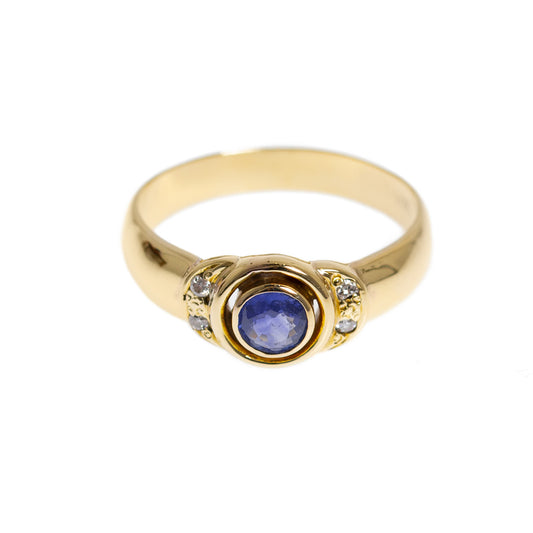 14K Gold Ladies Ring With Ceylon Blue Sapphire & Four Diamonds UK Size M  (Code A1006)