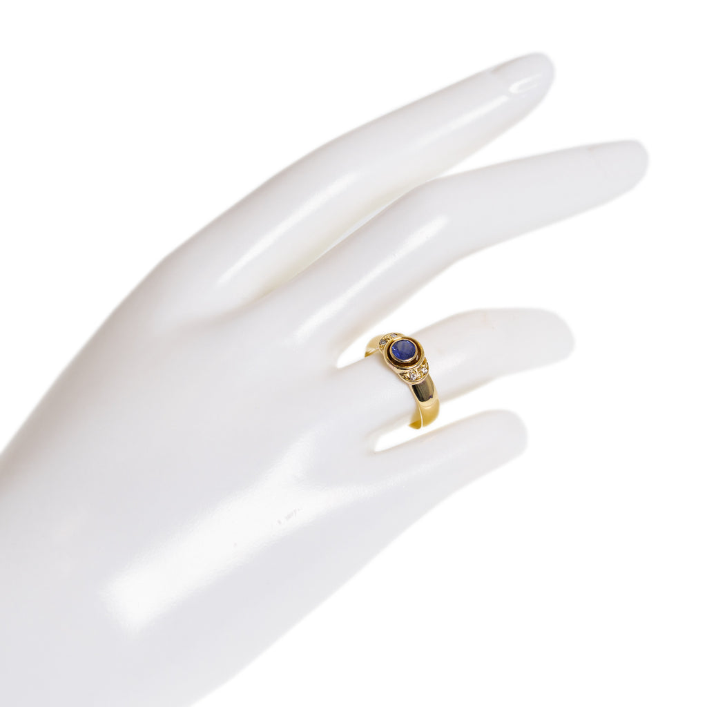 14K Gold Ladies Ring With Ceylon Blue Sapphire & Four Diamonds UK Size M  (Code A1006)