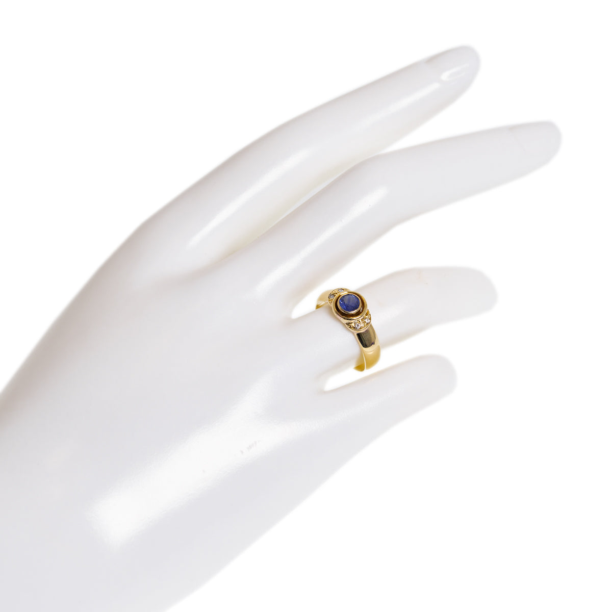 14K Gold Ladies Ring With Ceylon Blue Sapphire & Four Diamonds UK Size M  (Code A1006)
