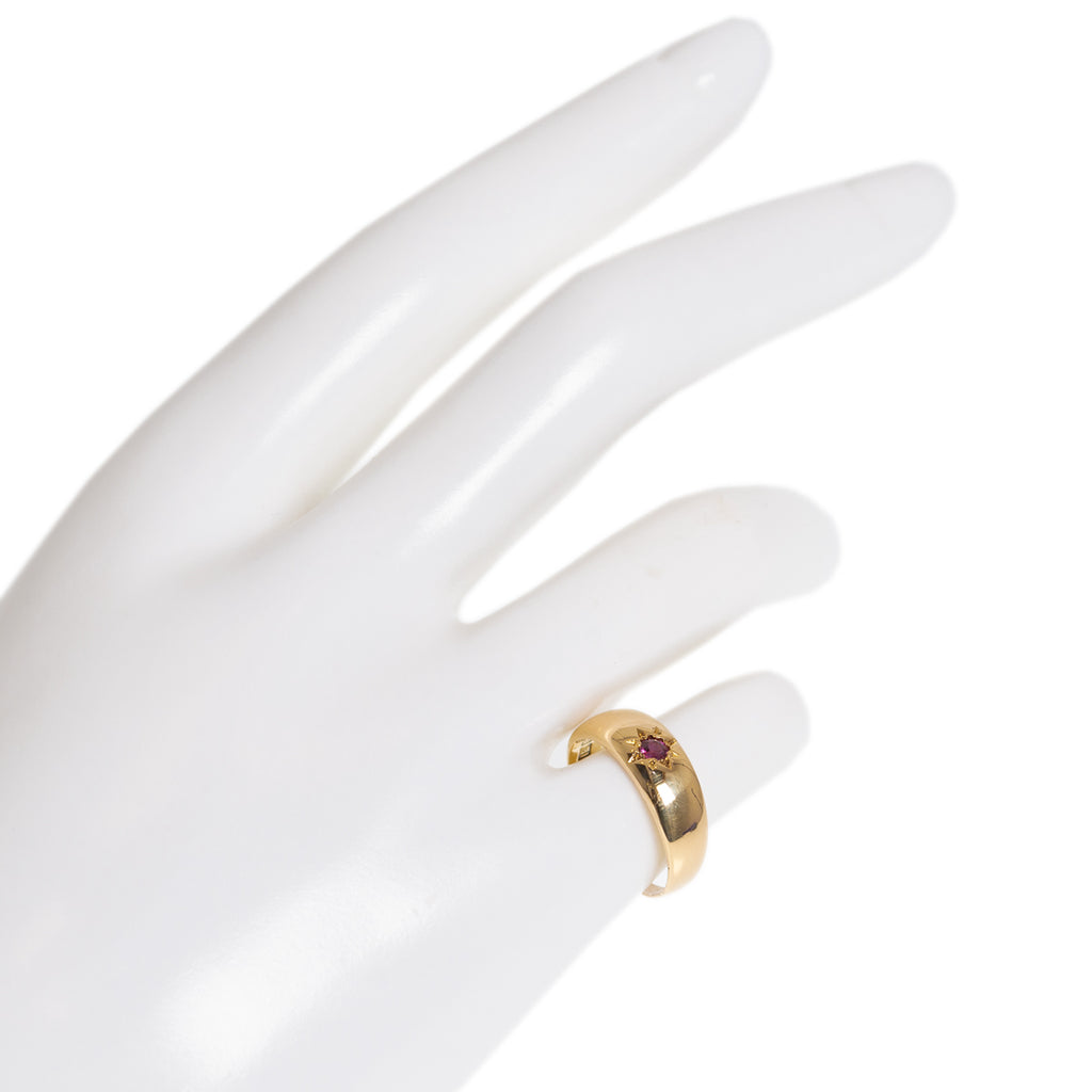 Antique 18ct Gold & Ruby Set Gypsy Starburst Band Ring Size UK L1/2  (Code A1007)