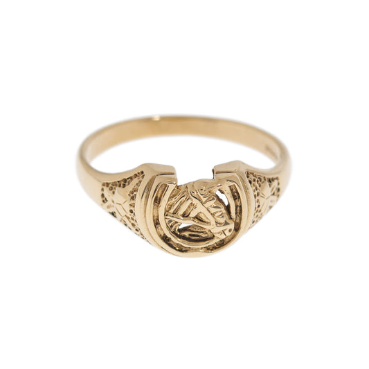 9ct Solid Gold Horses Head In Horseshoe Shaped Ladies Ring UK Size P1/2  (Code A1008)