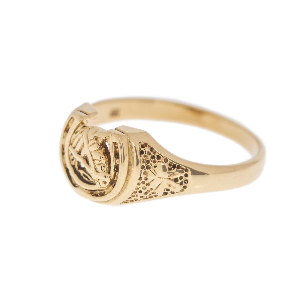 9ct Solid Gold Horses Head In Horseshoe Shaped Ladies Ring UK Size P1/2  (Code A1008)