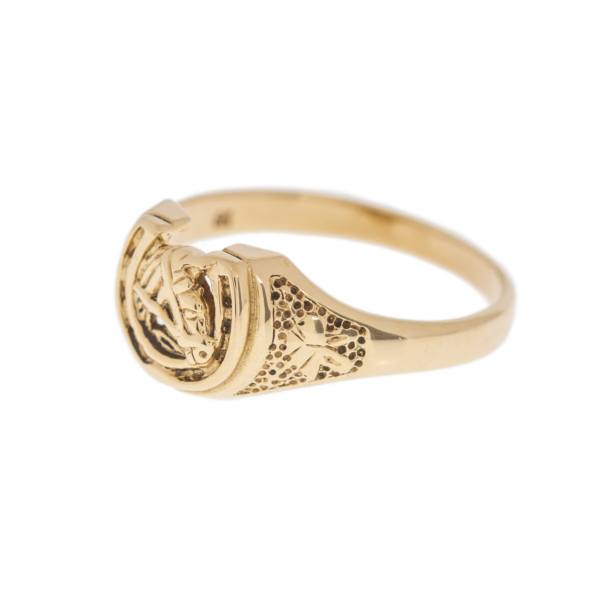 9ct Solid Gold Horses Head In Horseshoe Shaped Ladies Ring UK Size P1/2  (Code A1008)