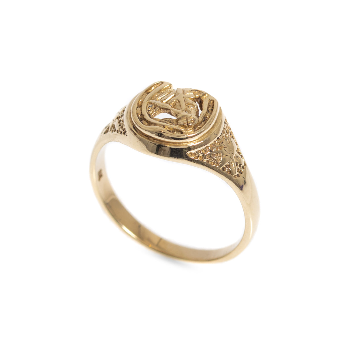 9ct Solid Gold Horses Head In Horseshoe Shaped Ladies Ring UK Size P1/2  (Code A1008)