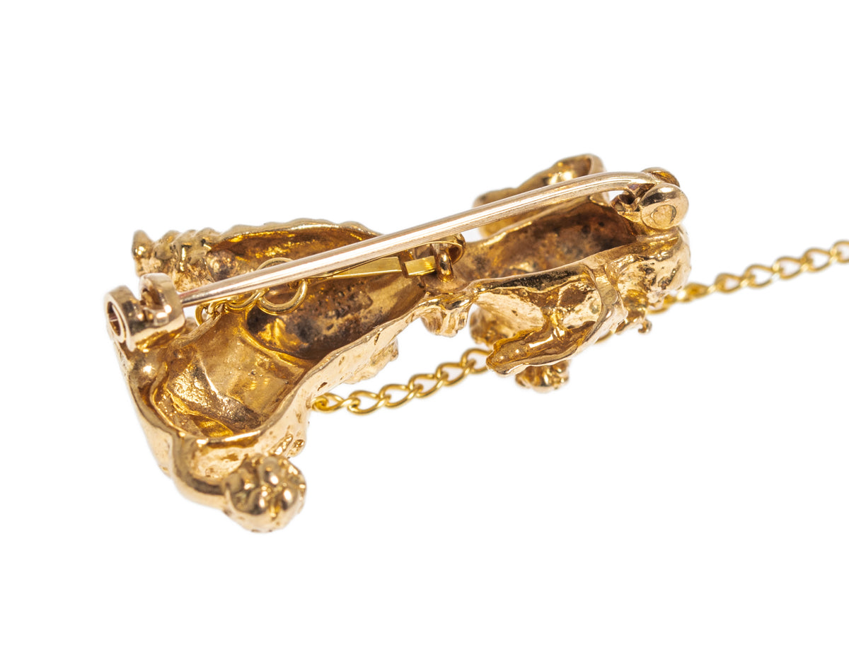 Vintage 9ct Solid Gold Poodle Dog Brooch With Red Gemstone Eyes London 1972  (Code A1009)