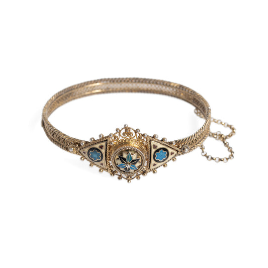 Antique Russian/Norwegian Art Deco Silver Gilt Filigree & Enamel Bracelet c1920 (Code A1017)