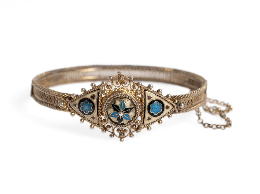Antique Norwegian Art Deco Silver Gilt Filigree & Enamel Bracelet c1920 (Code A1017)