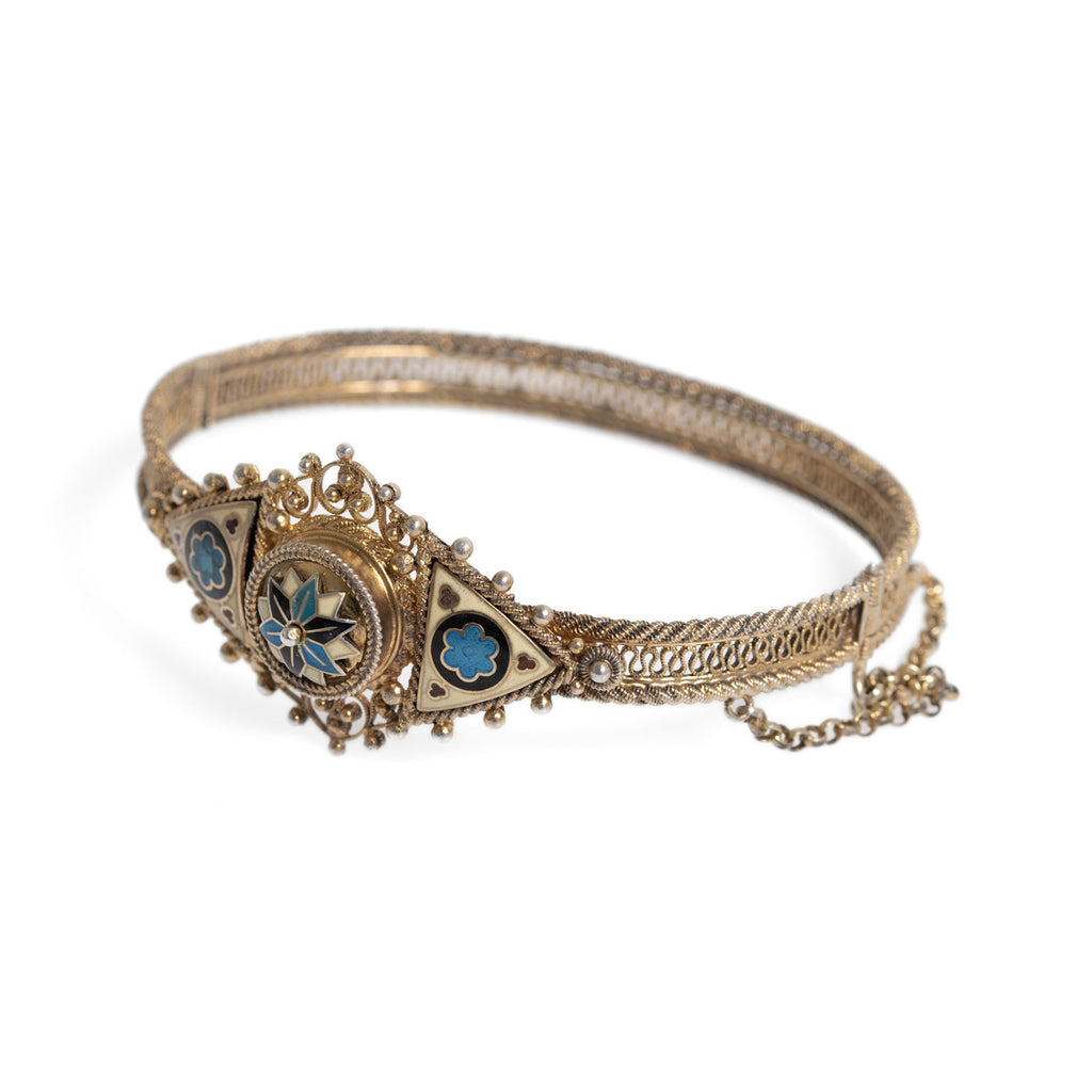 Antique Norwegian Art Deco Silver Gilt Filigree & Enamel Bracelet c1920 (Code A1017)