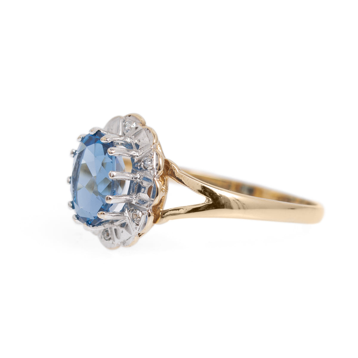 Vintage 9ct Gold Blue Topaz & Diamond Ladies Ring UK Size Q (Code A1025)
