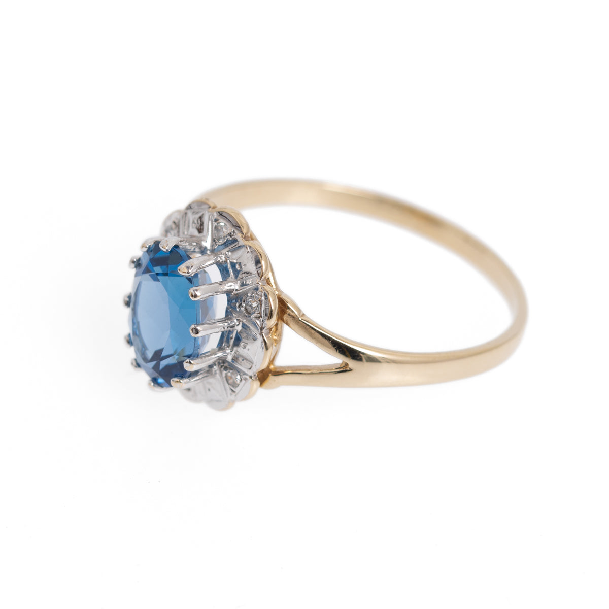 Vintage 9ct Gold Blue Topaz & Diamond Ladies Ring UK Size Q (Code A1025)