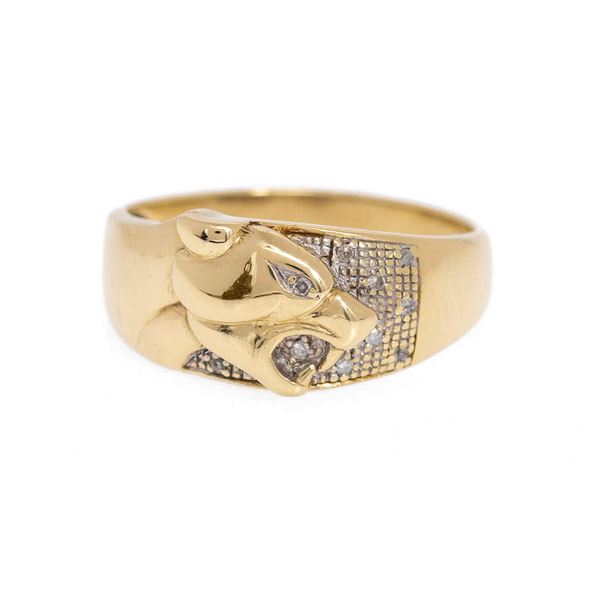 Stunning 9ct Gold Ring With Panther Head & Diamonds Birmingham Hallmark Size T (Code A1027)