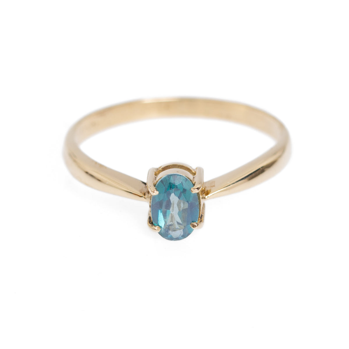 Vintage 9ct Gold Blue Topaz Solitaire Ring UK Size P (Code A1029)