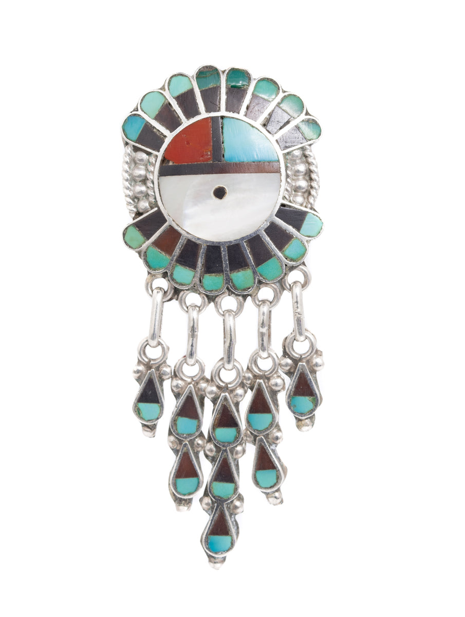 Zuni Native American Brooch/Pendant Silver, Turquoise Etc Roger & Lela Cellicion (Code A1047)