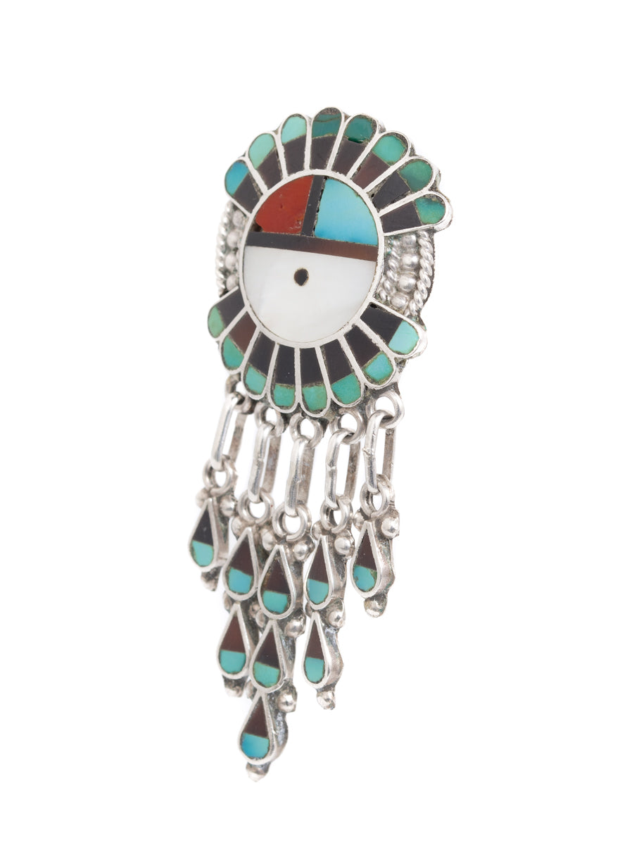 Zuni Native American Brooch/Pendant Silver, Turquoise Etc Roger & Lela Cellicion (Code A1047)