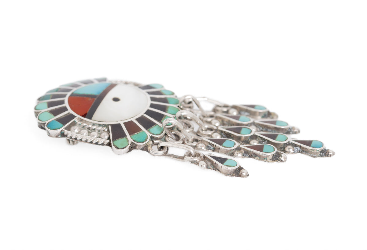 Zuni Native American Brooch/Pendant Silver, Turquoise Etc Roger & Lela Cellicion (Code A1047)