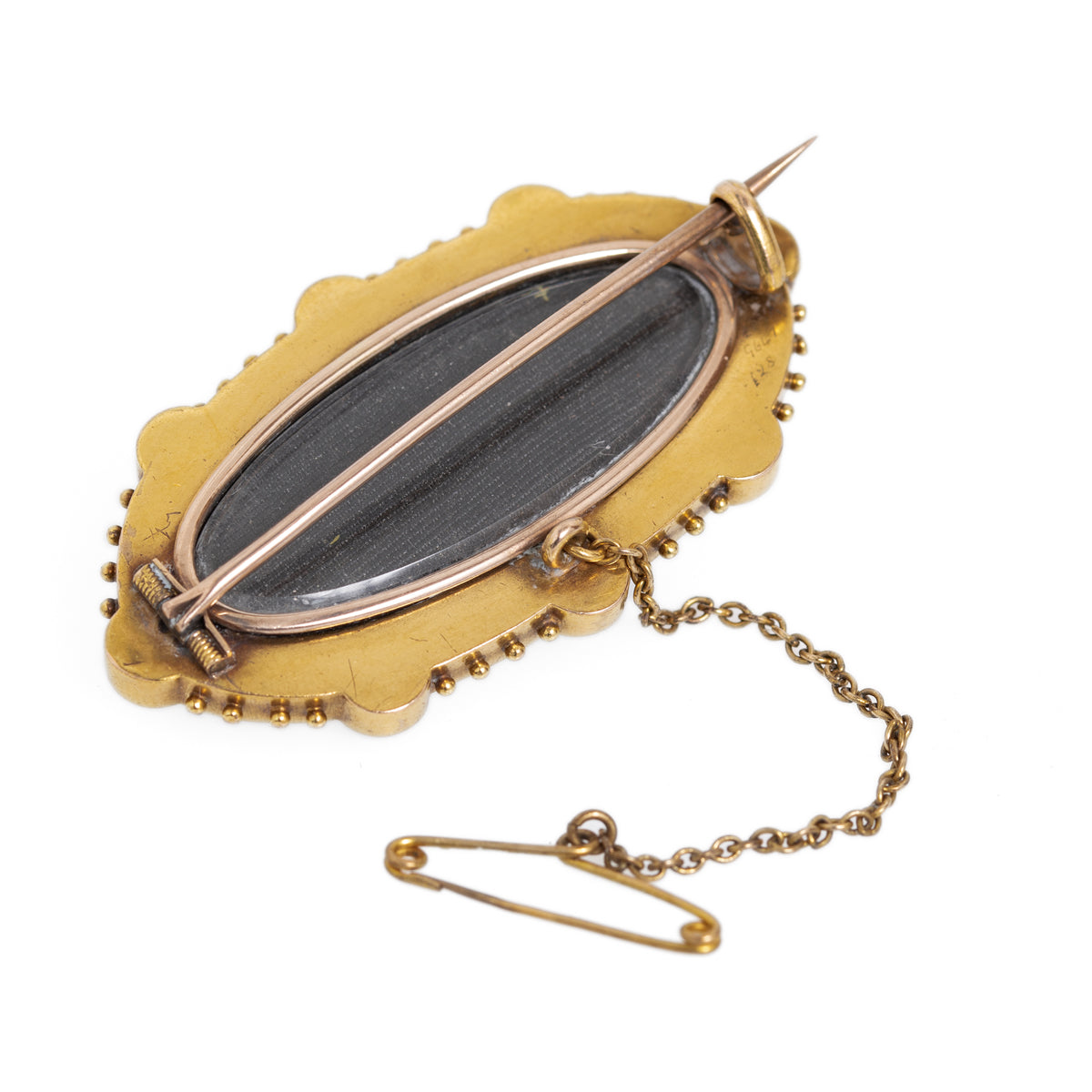 Antique Victorian 18ct Gold, Pearl & Black Onyx Mourning Brooch c.1870 (Code A1061)