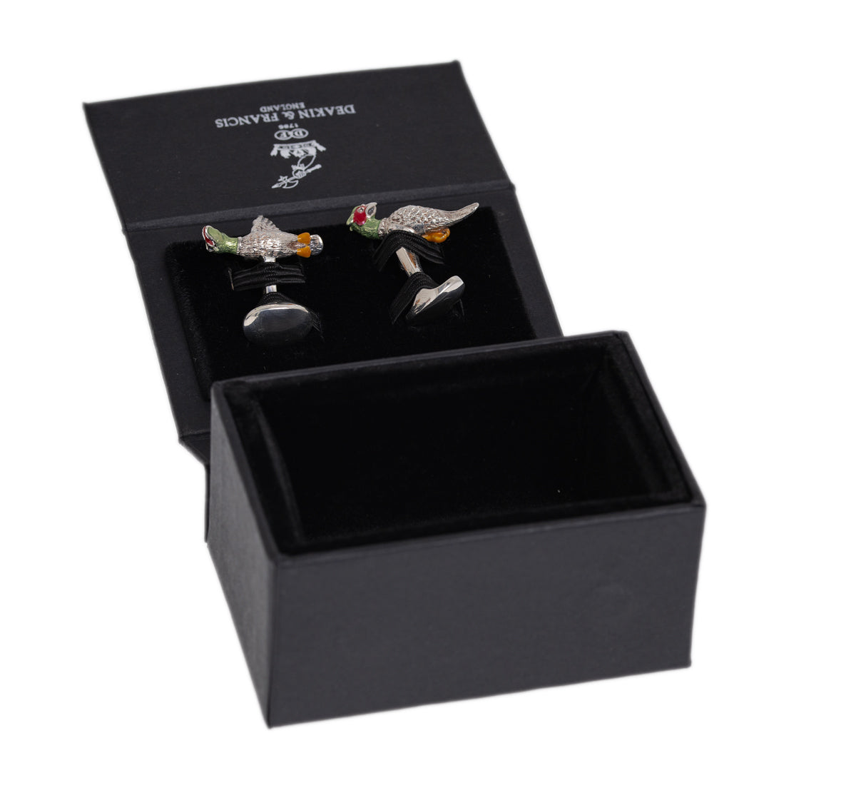 Pair Deakin & Francis Solid Silver & Enamel Angry Game Bird Cufflinks In Box  (Code A1095)
