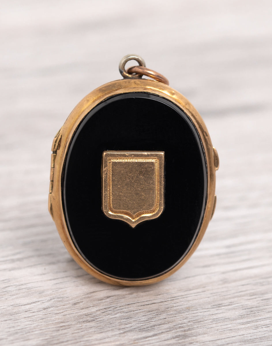 Victorian Antique 22ct Gold & Onyx Mourning Locket With Interior Glazed Panel (Code A1101)