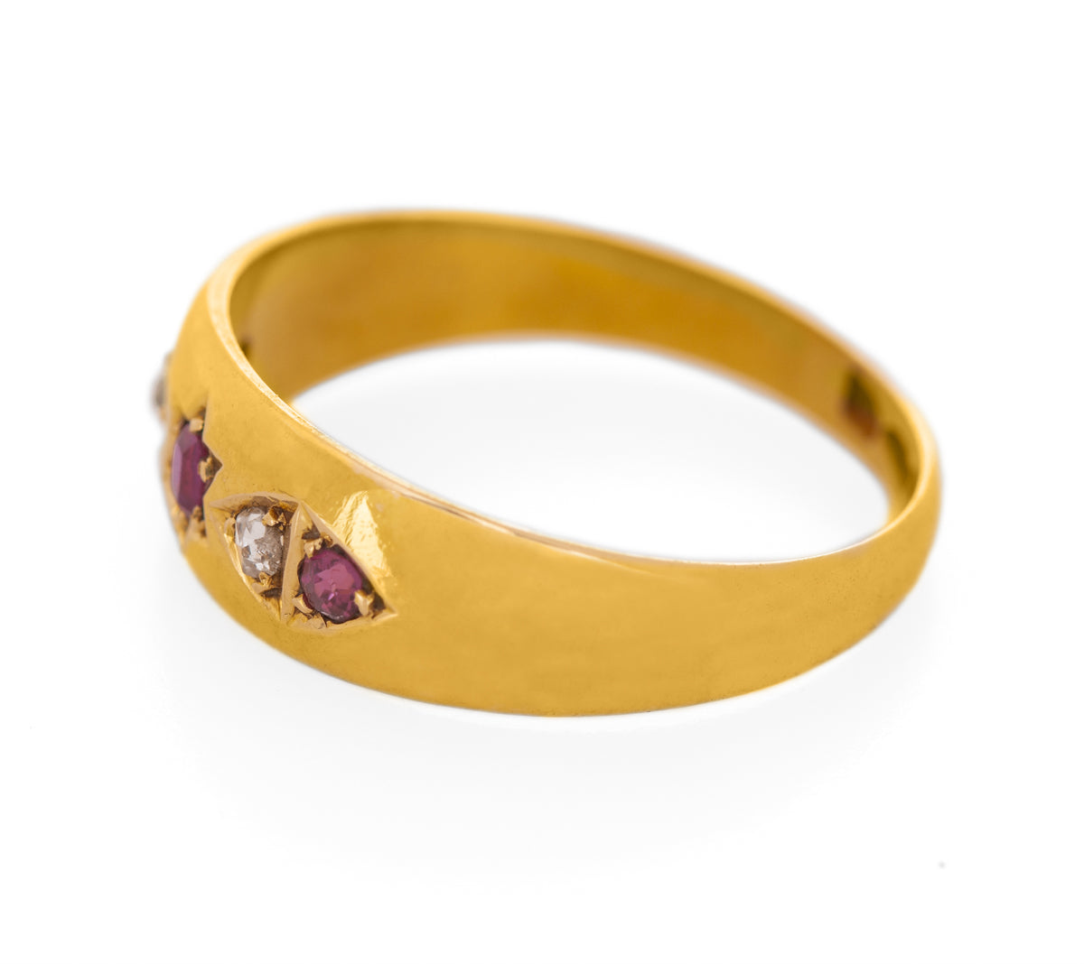 Antique Victorian 18ct Gold Ruby & Diamond Gypsy Set Ring Chester 1893 UK Size M (Code A1107)