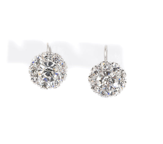 Pair Antique Art Deco W H Collins Silver & Diamante Cluster Earrings  (A1113)