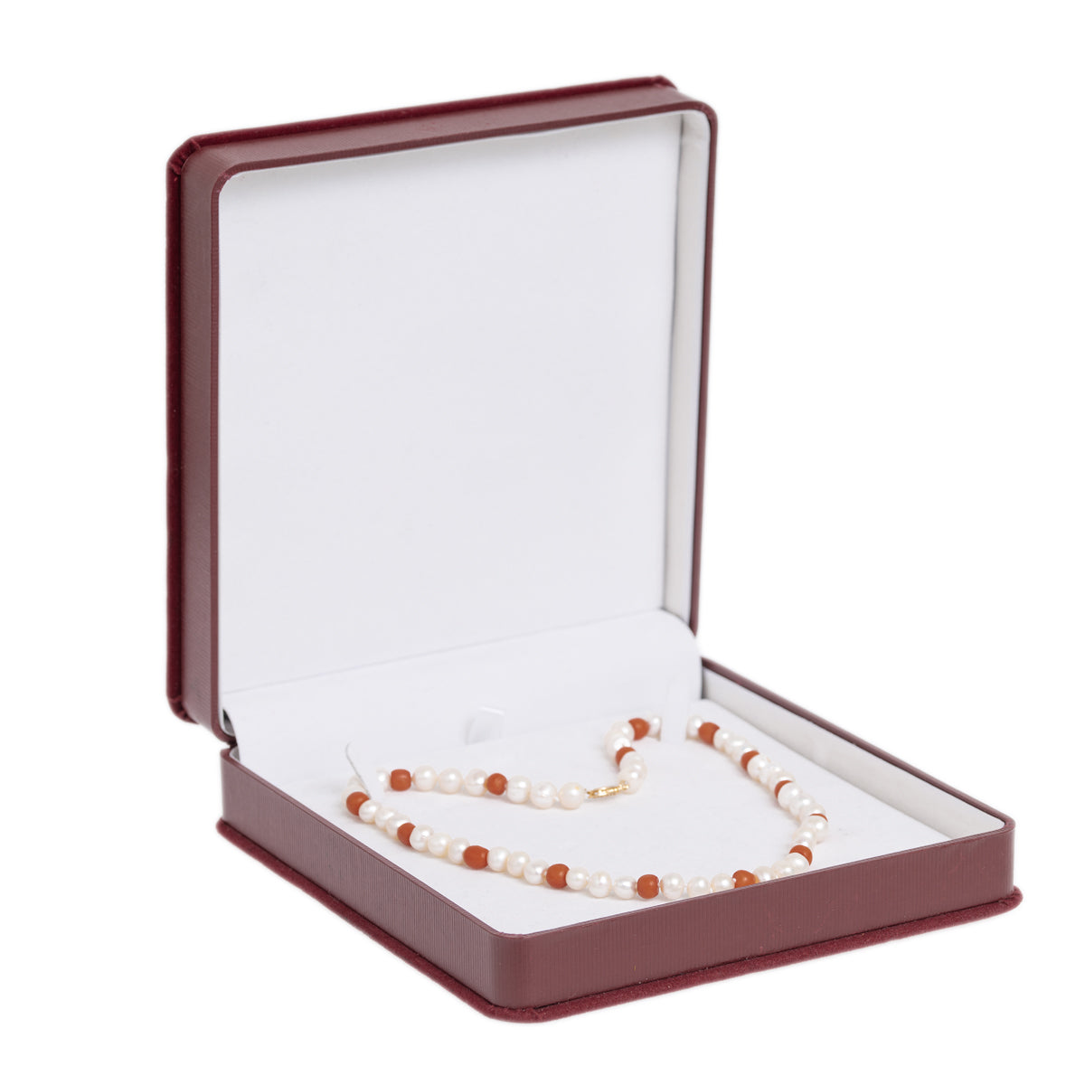 Vintage 14ct Gold Clasp Cultured Pearl & Coral Bead Choker Necklace - Boxed (A1126)