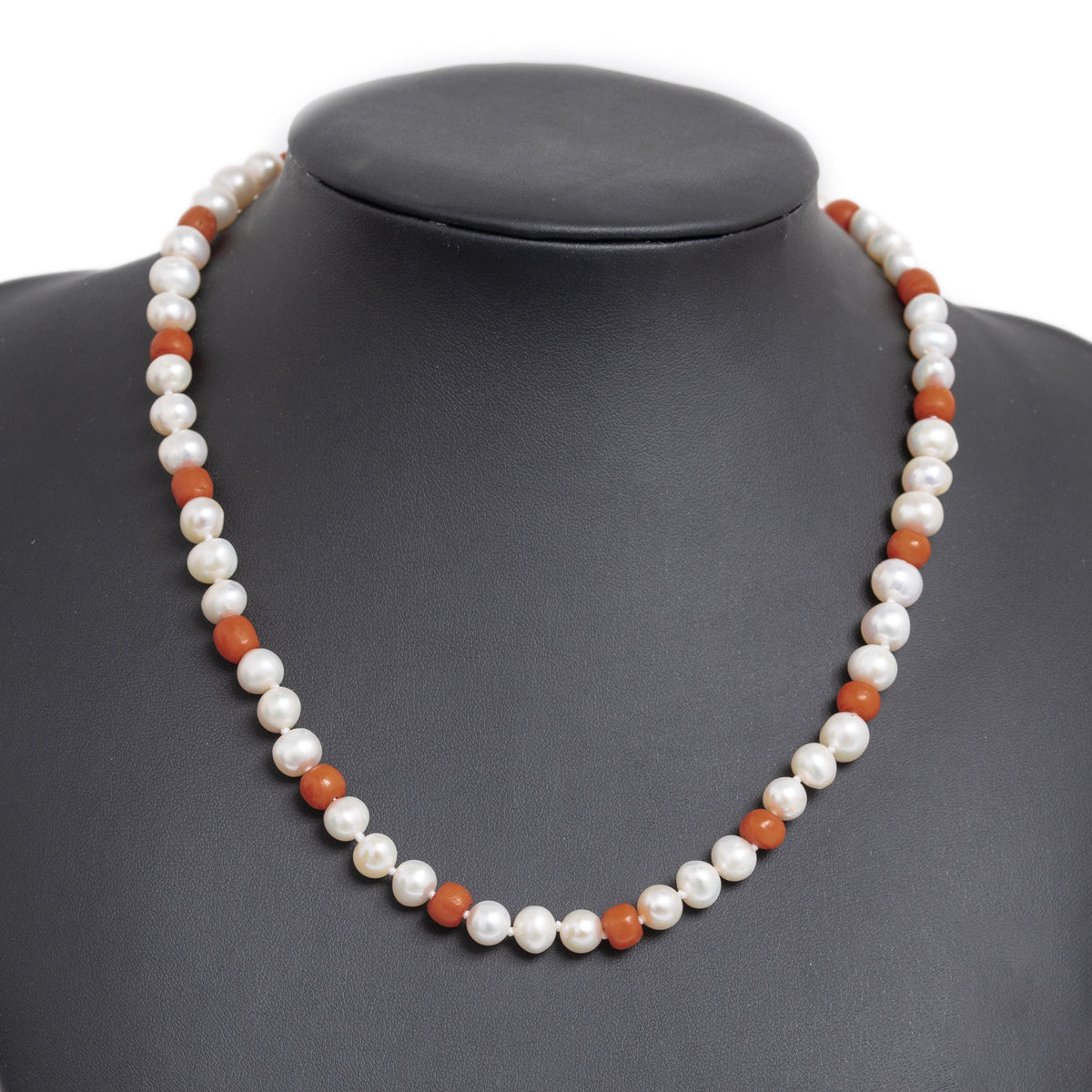 Vintage 14ct Gold Clasp Cultured Pearl & Coral Bead Choker Necklace - Boxed (A1126)
