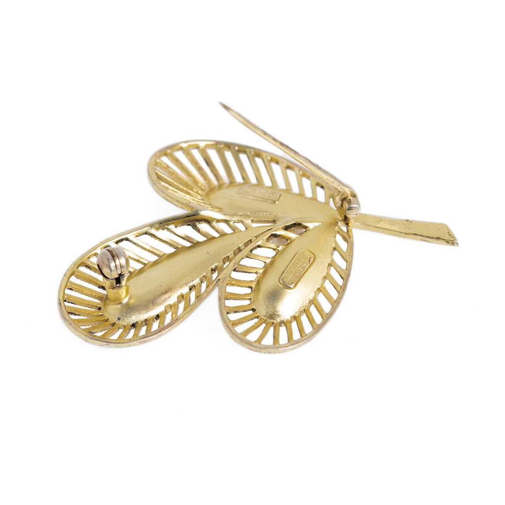 Vintage Theodor Fahrner Leaf Brooch Silver Gilt With Cultured Pearl & Marcasites (A1141)