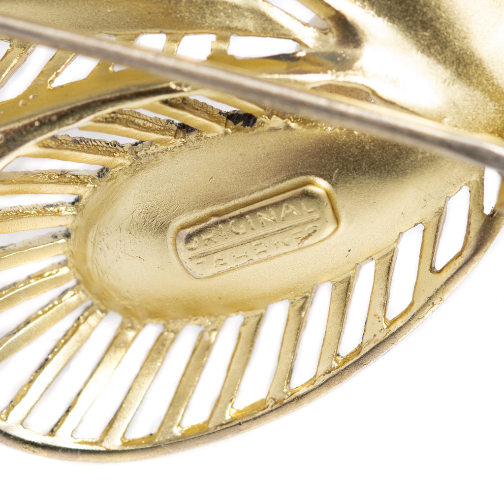 Vintage Theodor Fahrner Leaf Brooch Silver Gilt With Cultured Pearl & Marcasites (A1141)
