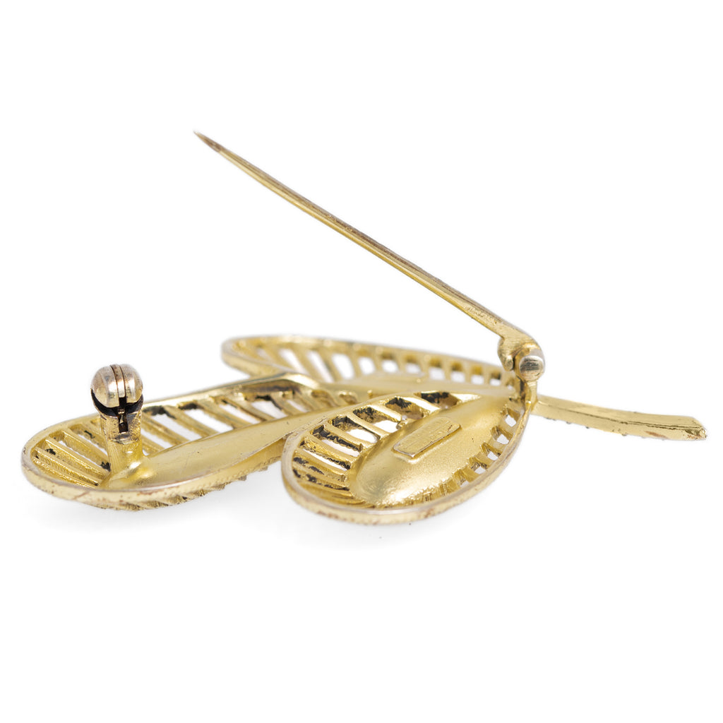 Vintage Theodor Fahrner Leaf Brooch Silver Gilt With Cultured Pearl & Marcasites (A1141)