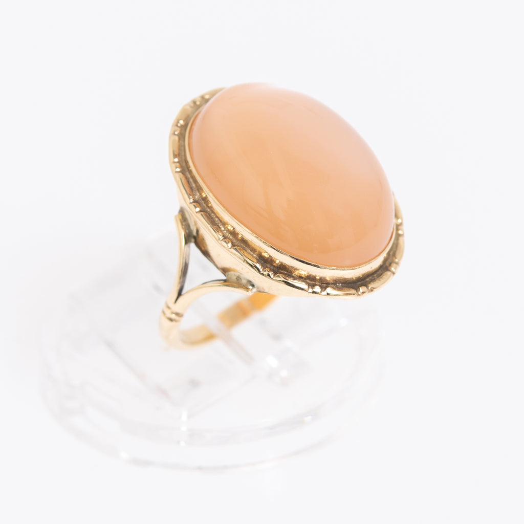 Antique/Vintage 9ct Gold Ring With Fabulous Natural Rose Moonstone Cabochon (A1145)