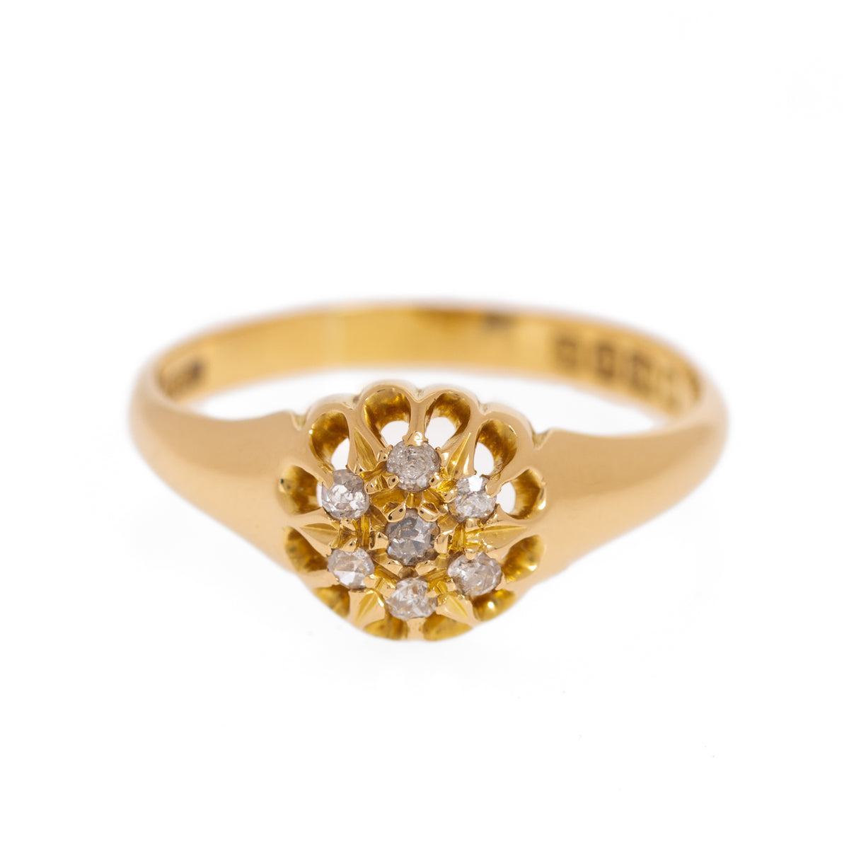 Antique 18ct Gold & Diamond Daisy Cluster Ring Birmingham Hallmark 1918 UK Size O  (A1147)