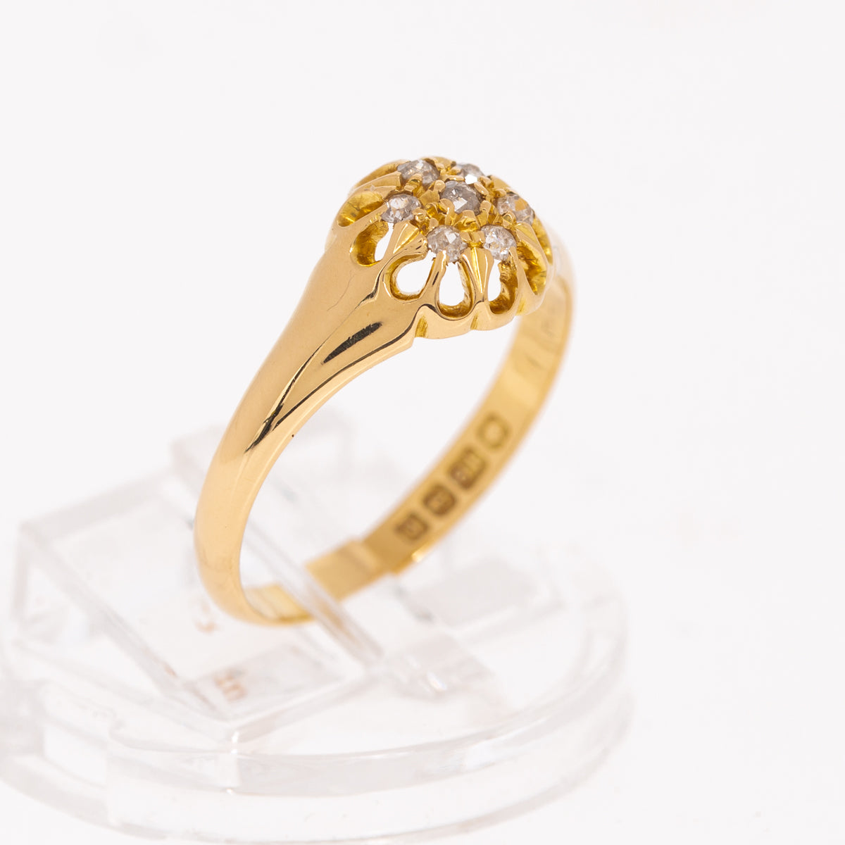 Antique 18ct Gold & Diamond Daisy Cluster Ring Birmingham Hallmark 1918 UK Size O  (A1147)